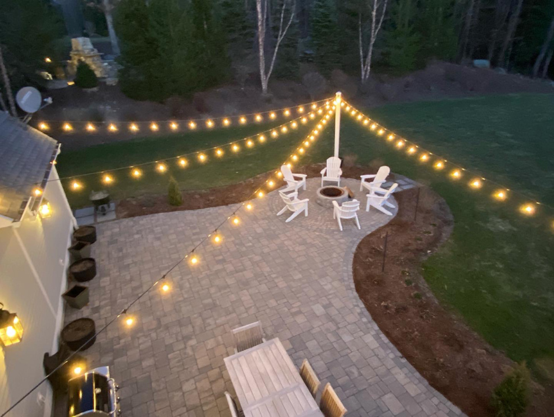 Aerial view of patio string lights