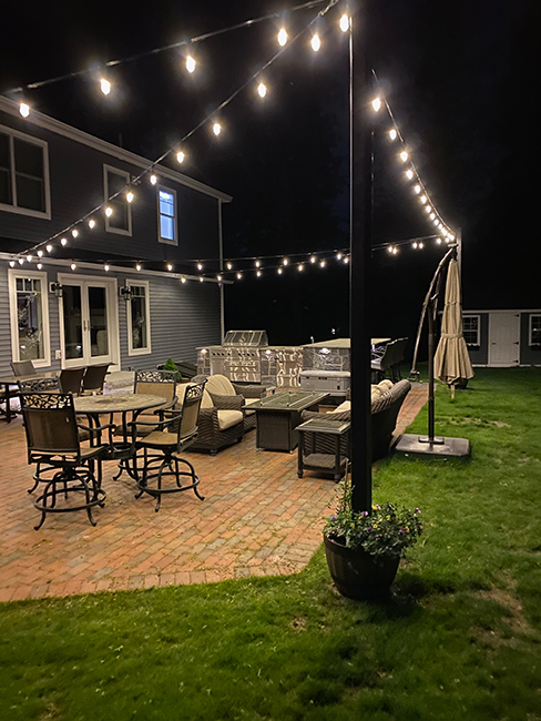 Bistro patio string lights evening