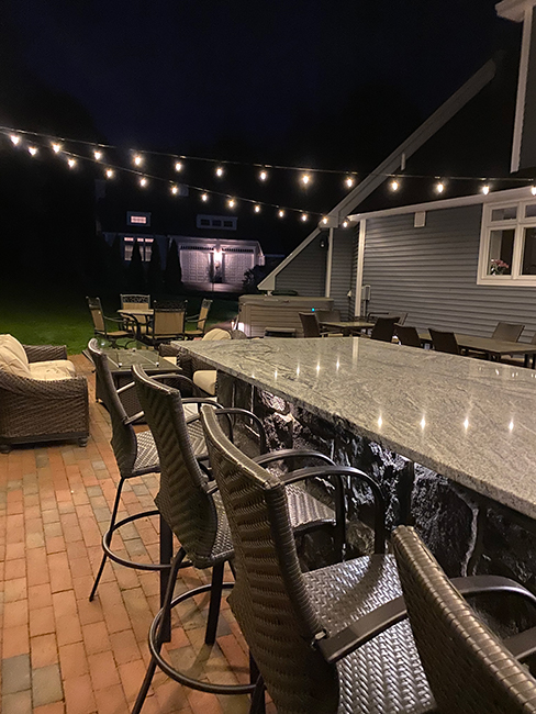 Bistro patio string lights evening