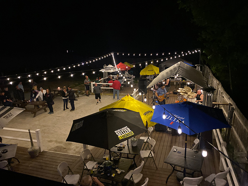 Bistro patio string lights evening