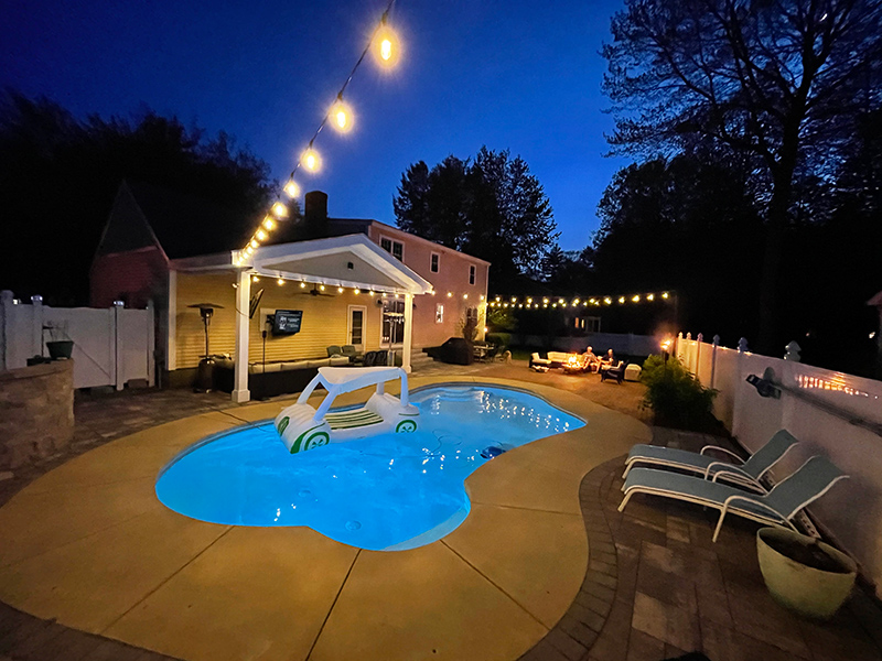 Bistro patio string lights evening