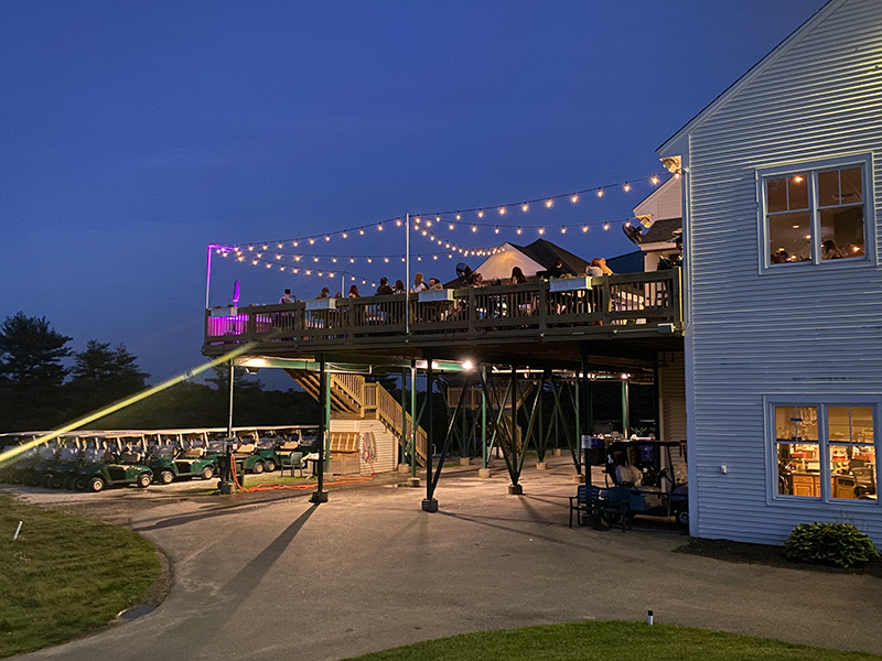 Bistro patio string lights evening