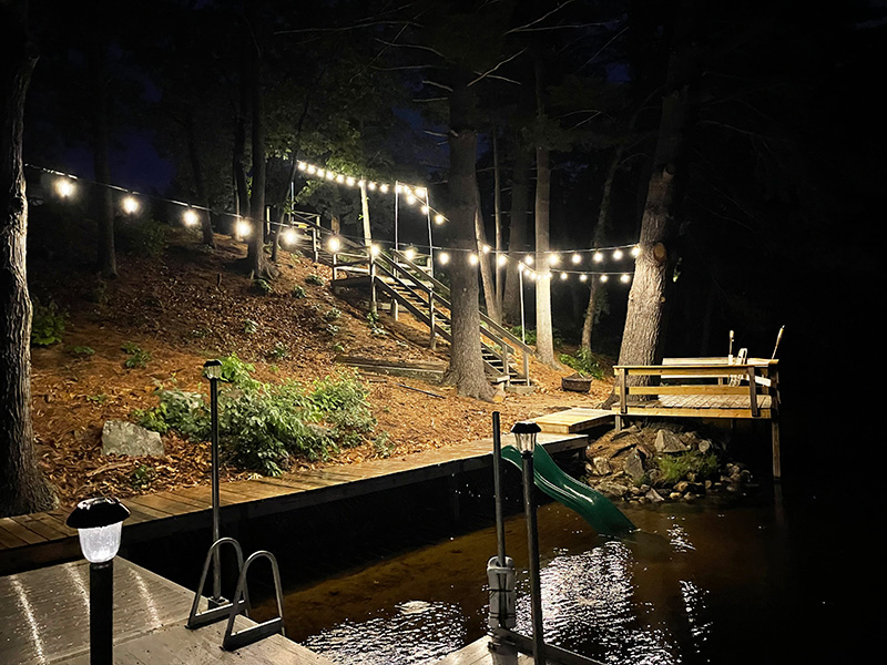 Bistro patio string lights evening