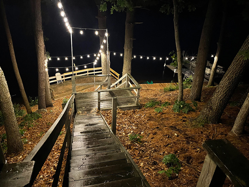 Bistro patio string lights evening