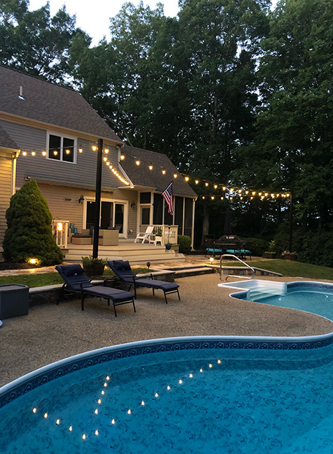 Bistro patio string lights evening