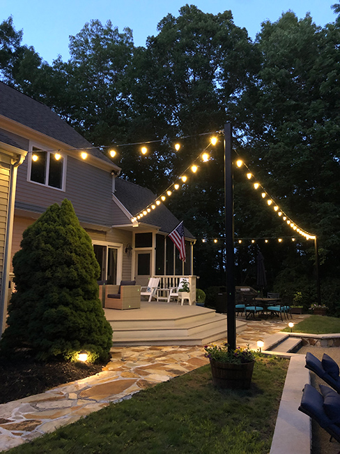 Bistro patio string lights evening