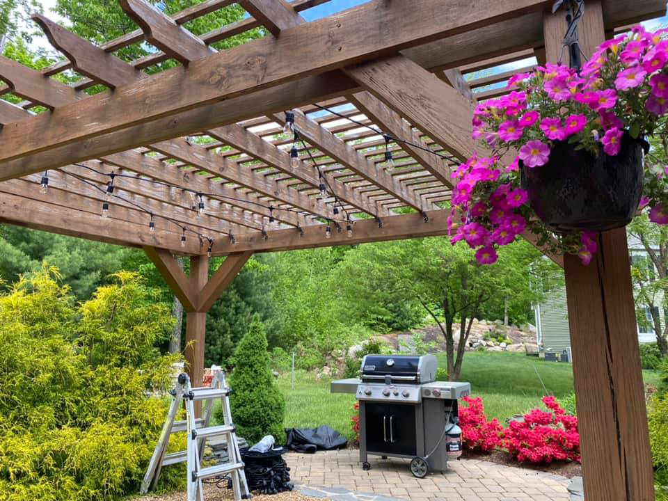 Patio bistro lighting installation