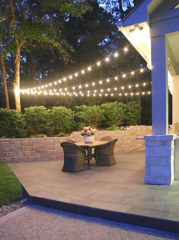Patio bistro lighting installation