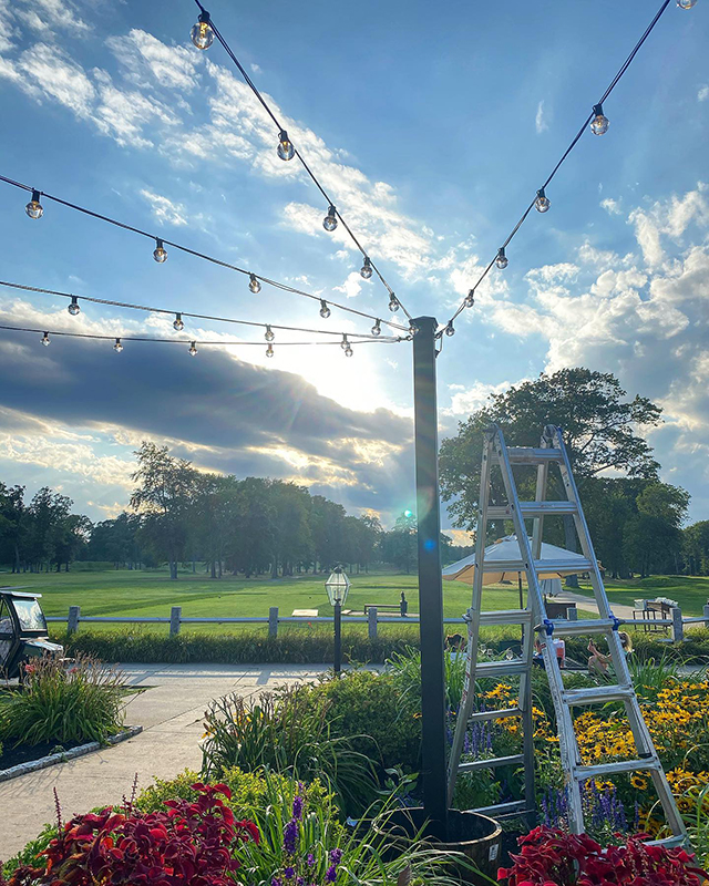 Patio bistro lighting installation