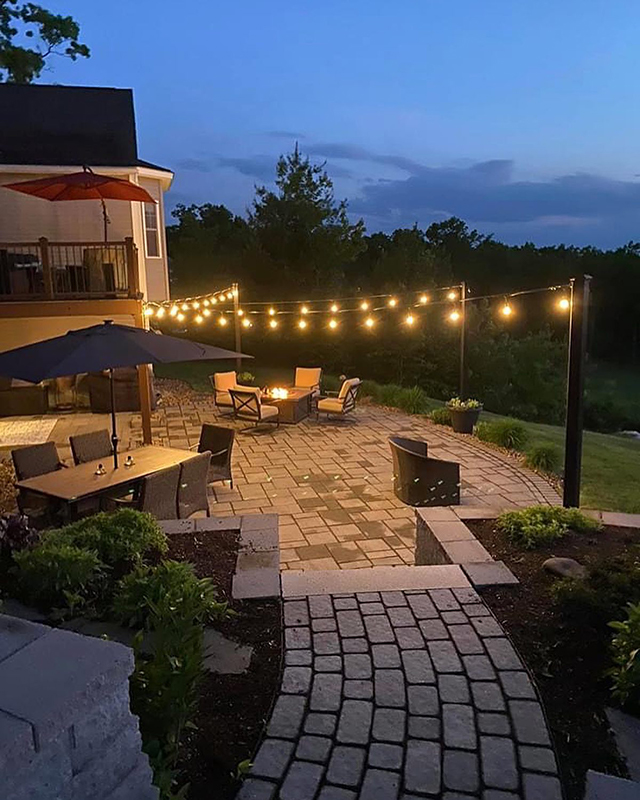 Patio bistro lighting installation