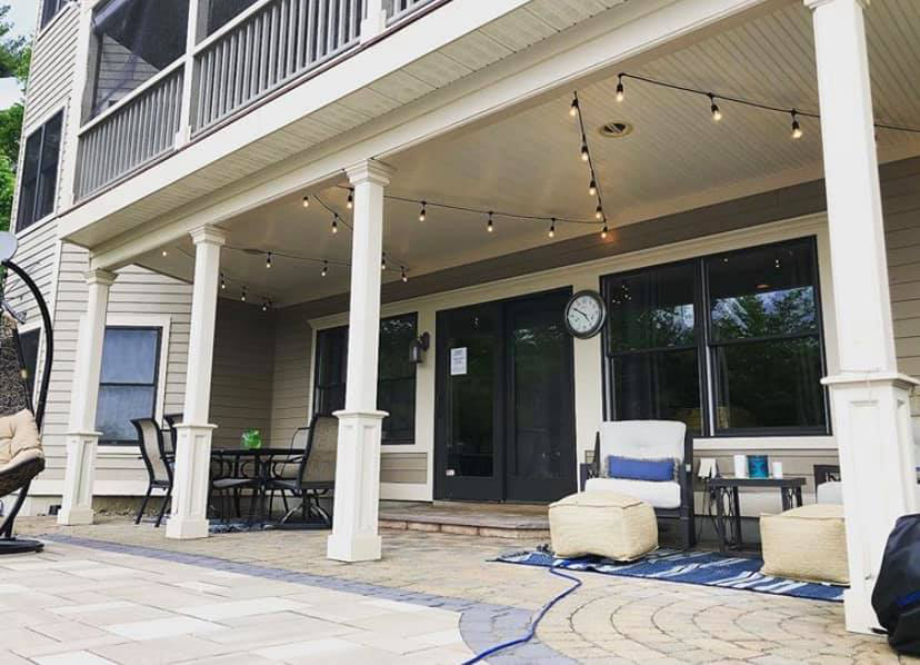 Patio bistro lighting installation