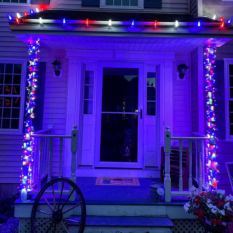 Fourth of July patriotic outdoor lighting
