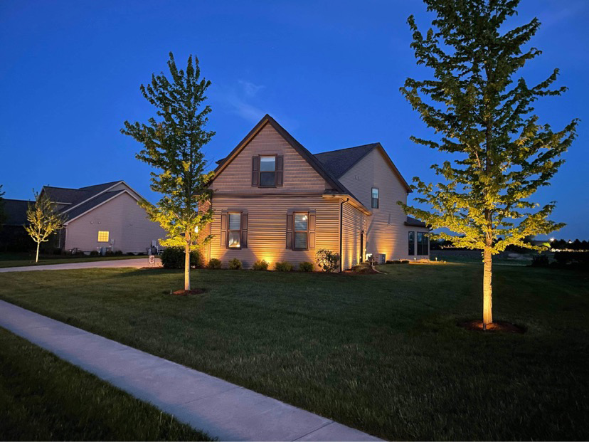 Outdoor landscape lighting at night